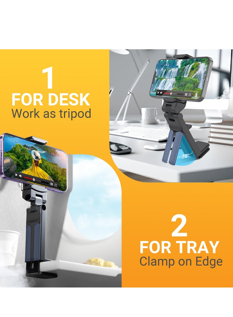 Excefore Airplane Phone Holder, Adjustable 360° Rotating Phone Stand for Travel, Portable Foldable Phone Clamp, Universal Phone Mount for Desk, Home, Office - Image 3