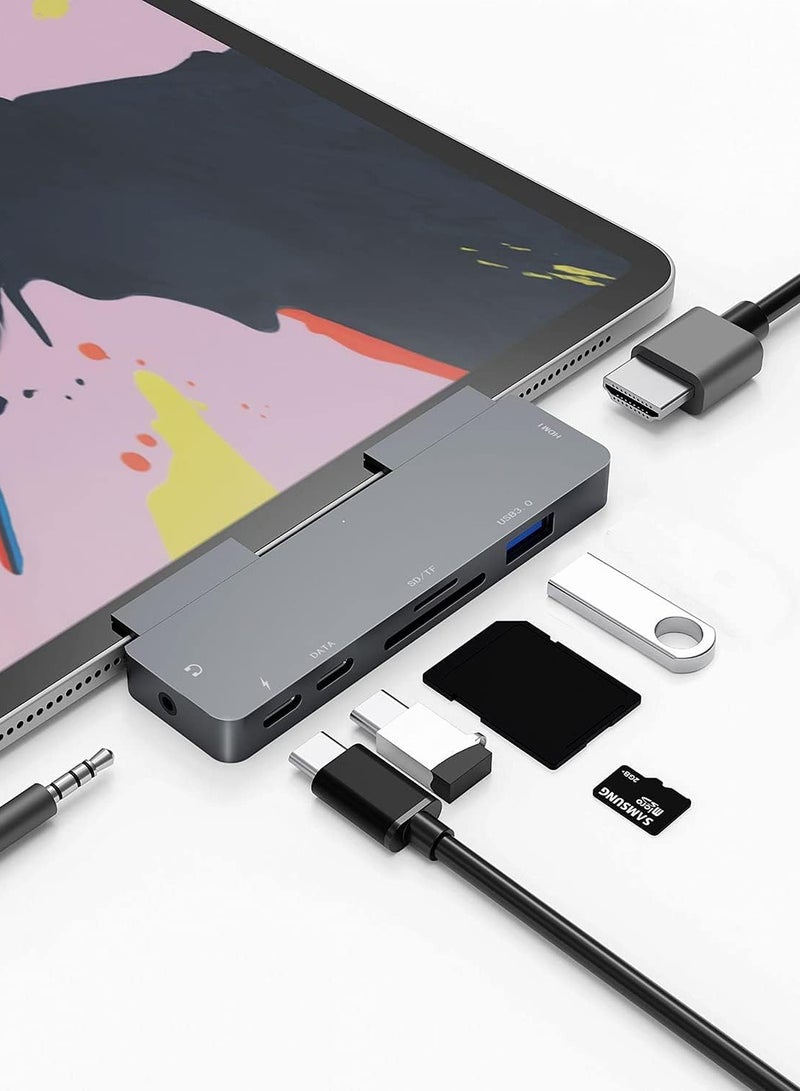 Arabest USB C Hub Adapter Multiport, for 4K HDMI, USB C PD Fast Charging and SD - Dongle Compatible for iPad Pro 2020 2018,for iPad Air4, for MacBook Pro/Air, and More (7 in 1 USB C HUB Space Grey) - Image 1