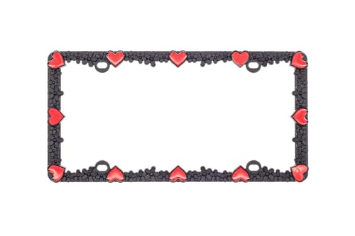 Creathome 3D Daisy Heart License Plate Frame from Pure Zinc Alloy Metal Perfect Plate Holder, Matt Black Daisy with Red Reflective Heart - Image 3