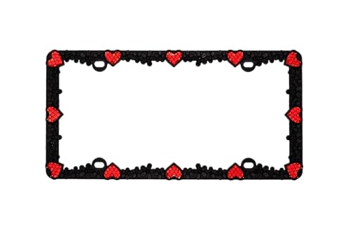 Creathome 3D Daisy Heart License Plate Frame from Pure Zinc Alloy Metal Perfect Plate Holder, Matt Black Daisy with Red Reflective Heart - Image 5