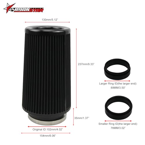 RYANSTAR RACING RYANSTAR Universal Clamp-On Air Filter Three Different Size 3in 3.5in 4 in High Flow Round Tapered Cone Closed-Top Cool Air Filter Cleaner Fit Compat - Image 2