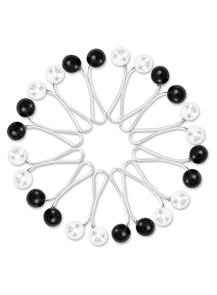 Sky Shine 12PCS Premium Hijab Pins – Crystal & Pearl Brooch Pins for Scarves, Headscarves, Shawls, Wedding Dresses & Abayas – Decorative Safety Clips Black & White - Image 1