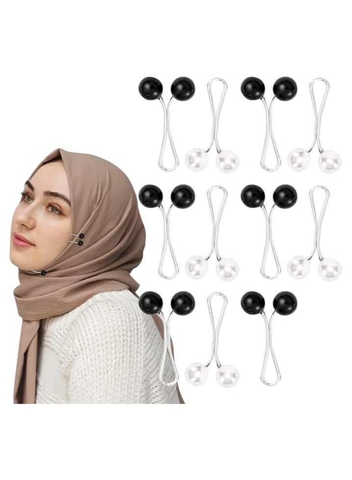 Sky Shine 12PCS Premium Hijab Pins – Crystal & Pearl Brooch Pins for Scarves, Headscarves, Shawls, Wedding Dresses & Abayas – Decorative Safety Clips Black & White - Image 2