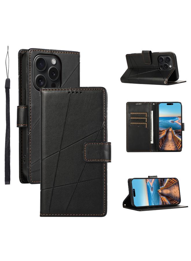 The Bros Case For iPhone 15 Pro PU Genuine Leather Texture Embossed Line Phone Case 
