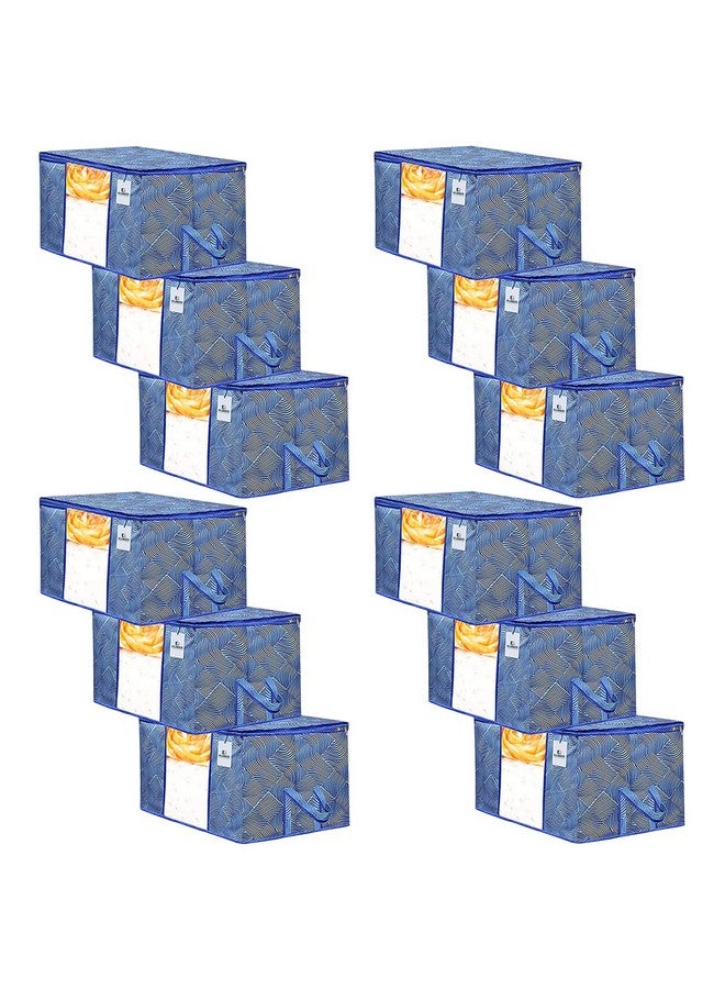 Kuber Industries Kuber Industries Non-Woven Lahariya Print Underbed Storage Bag|Non-Woven Comforter, Blanket Cover|Premium Zipper With Side Handles|Multi-Purpose Storage Organiser|Pack Of 12 (Blue) - Image 1