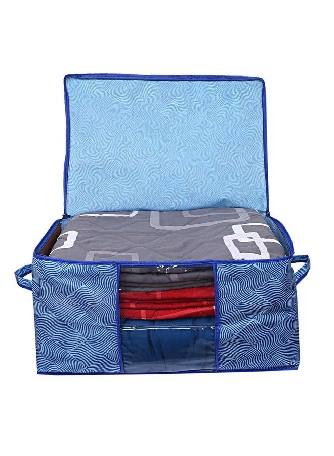 Kuber Industries Kuber Industries Non-Woven Lahariya Print Underbed Storage Bag|Non-Woven Comforter, Blanket Cover|Premium Zipper With Side Handles|Multi-Purpose Storage Organiser|Pack Of 12 (Blue) - Image 4