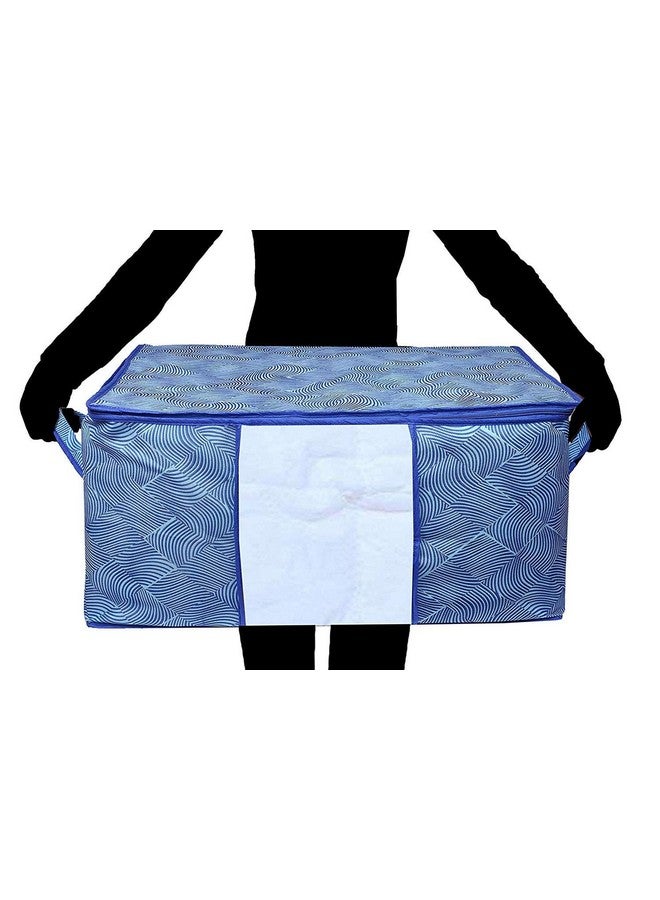 Kuber Industries Kuber Industries Non-Woven Lahariya Print Underbed Storage Bag|Non-Woven Comforter, Blanket Cover|Premium Zipper With Side Handles|Multi-Purpose Storage Organiser|Pack Of 12 (Blue) - Image 5