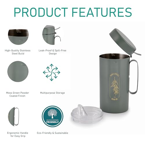 Elan Pour & Dizzle Stainless Steel Oil Dispenser, 1 Litre Leak Proof Oil Container for Cooking Oils (Olive Oil, 1000ml, Moss Green) - Image 3