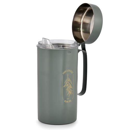 Elan Pour & Dizzle Stainless Steel Oil Dispenser, 1 Litre Leak Proof Oil Container for Cooking Oils (Olive Oil, 1000ml, Moss Green) - Image 1