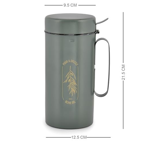 Elan Pour & Dizzle Stainless Steel Oil Dispenser, 1 Litre Leak Proof Oil Container for Cooking Oils (Olive Oil, 1000ml, Moss Green) - Image 2