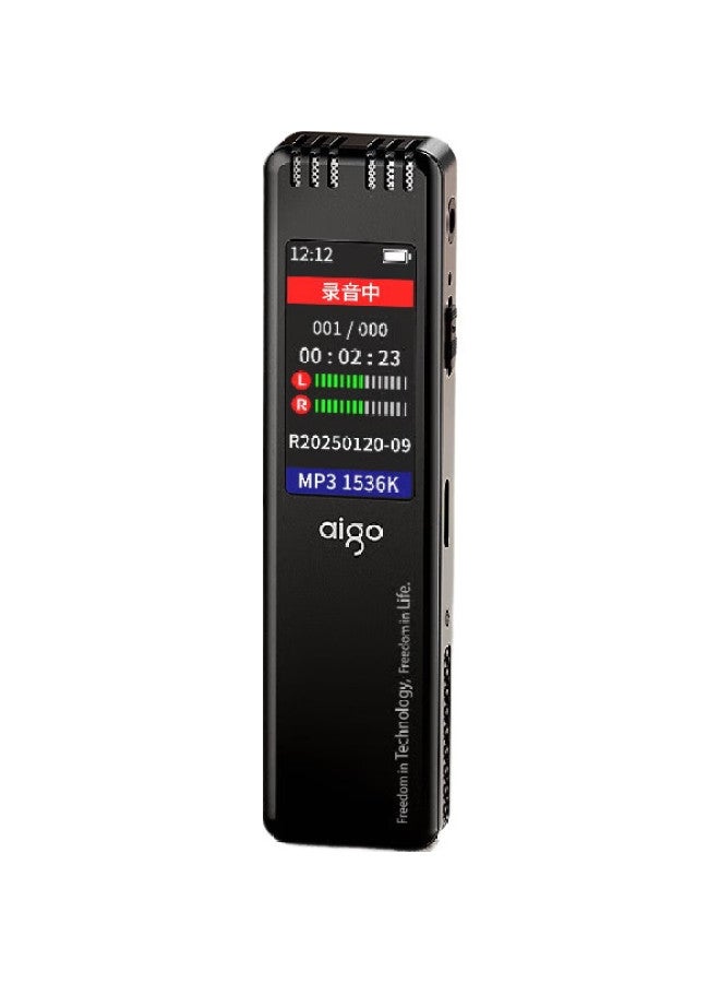 aigo Aigo R6577 64G Professional Recording Device With High Definition Noise Reduction, Long-Time Recording For Learning, Business Meetings, Training, Interviews, Mp3 Player - Black - Image 1
