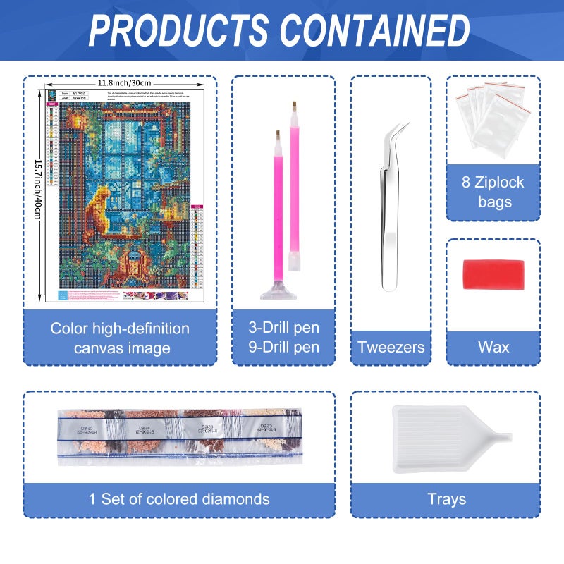 Camocin Diamond Art Kits for Adults Cat, 5D Window Landscape Diamond Painting Kits for Adults Beginners, DIY Potted Plant Full Round Dots Drill Gem Art Kit for Gift Home Wall Decor 12 x 16 Inch - Image 4
