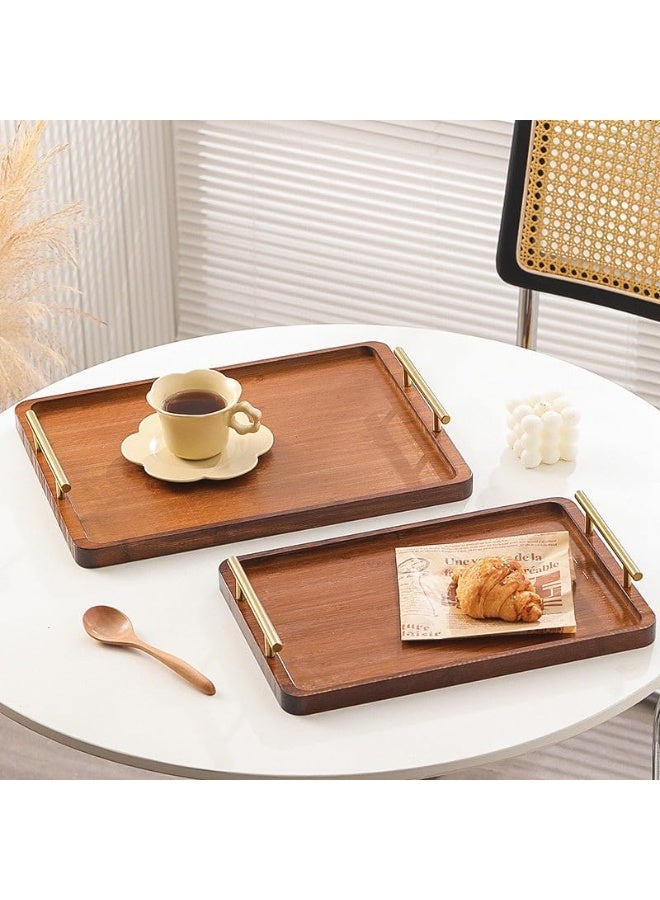 يوڠام طقم من 3 صواني تقديم من الخيزران بتصميم خشبي أنيق مع مقابض معدنية لتقديم الإفطار والغداء والعشاء والمقبلات، مناسب للطاولات، وغرف المعيشة، وطاولات القهوة، والمطبخ، والحفلات، والفناء، وحفلات الشواء - Image 5
