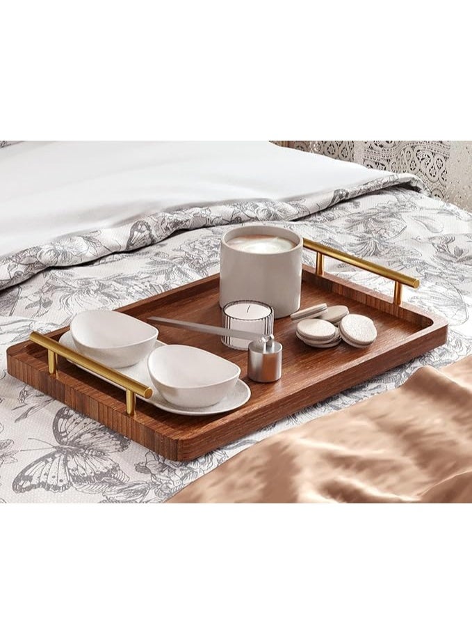 يوڠام طقم من 3 صواني تقديم من الخيزران بتصميم خشبي أنيق مع مقابض معدنية لتقديم الإفطار والغداء والعشاء والمقبلات، مناسب للطاولات، وغرف المعيشة، وطاولات القهوة، والمطبخ، والحفلات، والفناء، وحفلات الشواء - Image 3