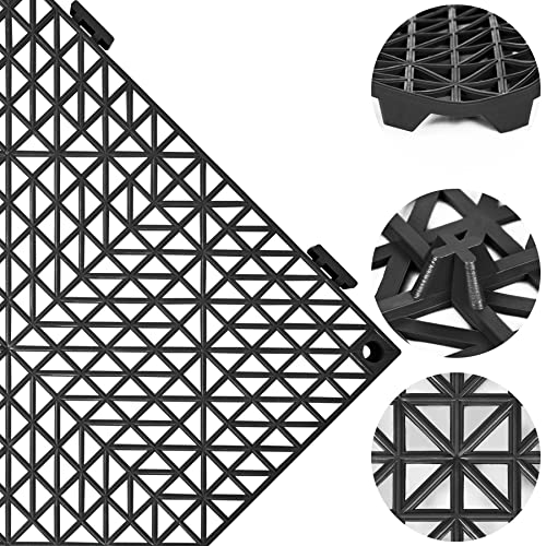 ToLanbbt Modular Interlocking Cushion 12P 11.8" x 11.8" Interlocking Rubber Floor Drain Holes Non-Slip Splicing Drainage Mats for Deck, Shower, Kitchen, Drain Pool, Sauna Bath, Indoor Outdoor (Black) - Image 3