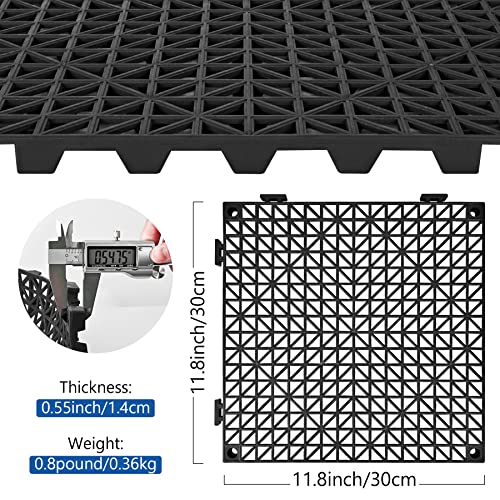 ToLanbbt Modular Interlocking Cushion 12P 11.8" x 11.8" Interlocking Rubber Floor Drain Holes Non-Slip Splicing Drainage Mats for Deck, Shower, Kitchen, Drain Pool, Sauna Bath, Indoor Outdoor (Black) - Image 2