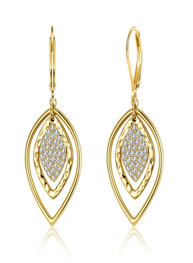 ALEXCRAFT Gold Dangle Drop Earrings for Women Leverback Earring Dangling Dangly Earings Hypoallergenic Gold Earrings Lever back Drop Dangle Cubic Zirconia Earring Oval Gold Jewlery - Image 1