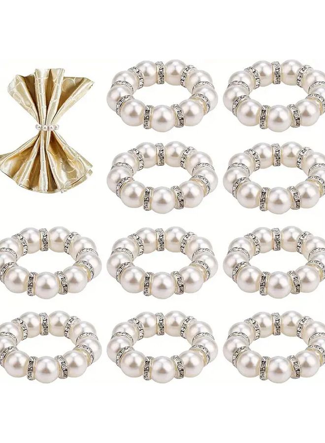 24 Pcs Silvery Pearl Napkin Rings Elastic Spring Holder For Wedding Party Decor - Image 2