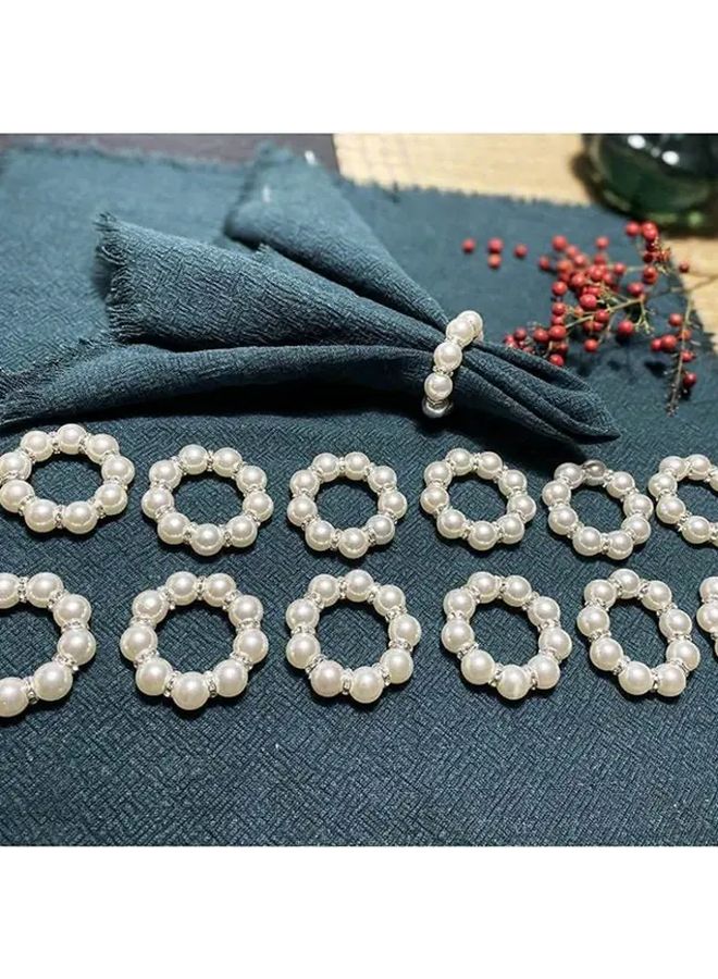 24 Pcs Silvery Pearl Napkin Rings Elastic Spring Holder For Wedding Party Decor - Image 4