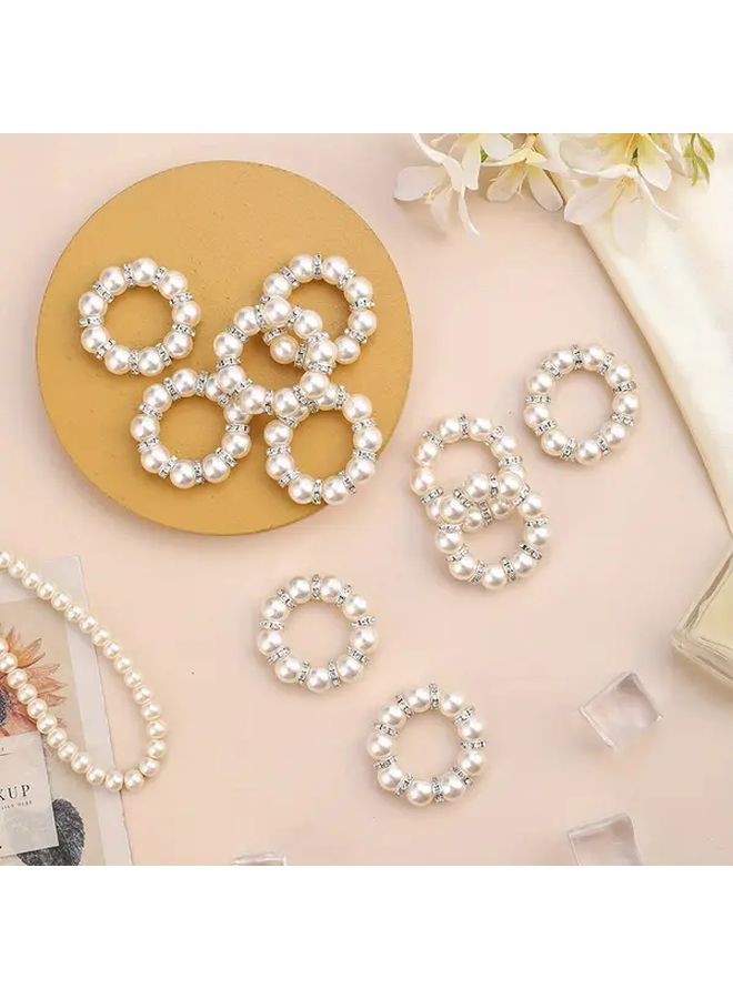 24 Pcs Silvery Pearl Napkin Rings Elastic Spring Holder For Wedding Party Decor - Image 5