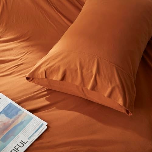 H HOUSEHOLD Household 100% Jersey Cotton Queen Size Pillowcase 20”x30” - Light Weight, Comfortable, Super Soft Pillow Case with Envelope Closure Set of 2 (Burnt Orange, Queen Size Pillowcase) - Image 4
