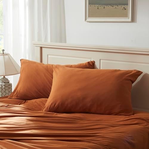 H HOUSEHOLD Household 100% Jersey Cotton Queen Size Pillowcase 20”x30” - Light Weight, Comfortable, Super Soft Pillow Case with Envelope Closure Set of 2 (Burnt Orange, Queen Size Pillowcase) - Image 1