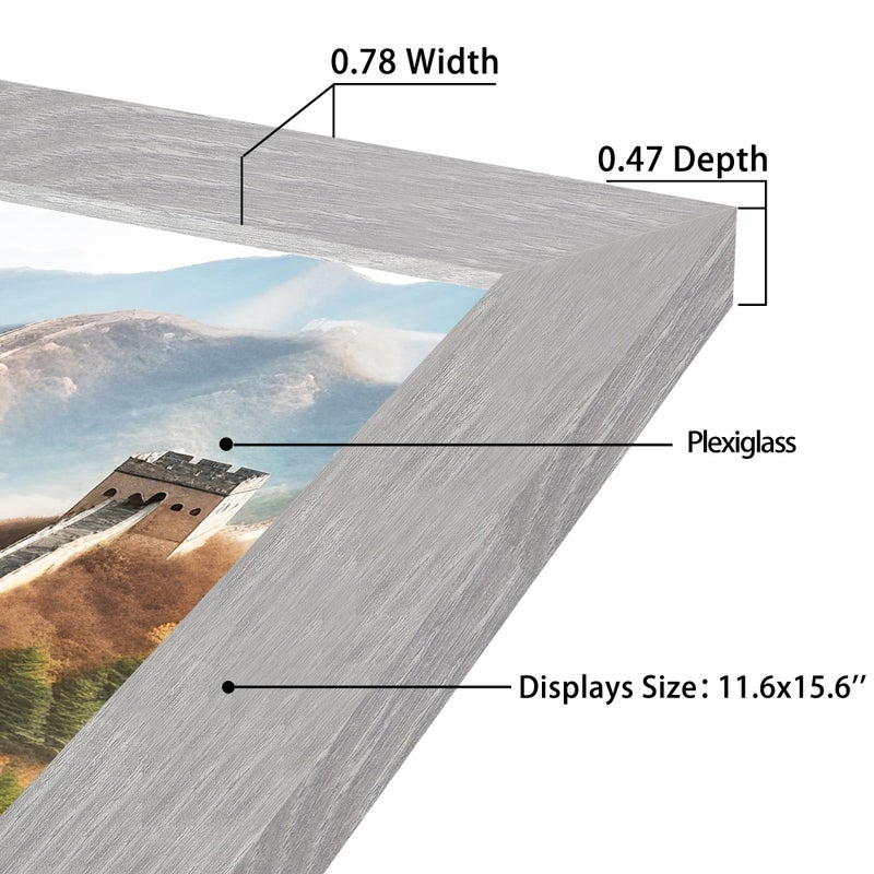 Picrit 12x16 Picture Frame  Photo Frame for Wall Mounting Diaplay  Gray - Image 2