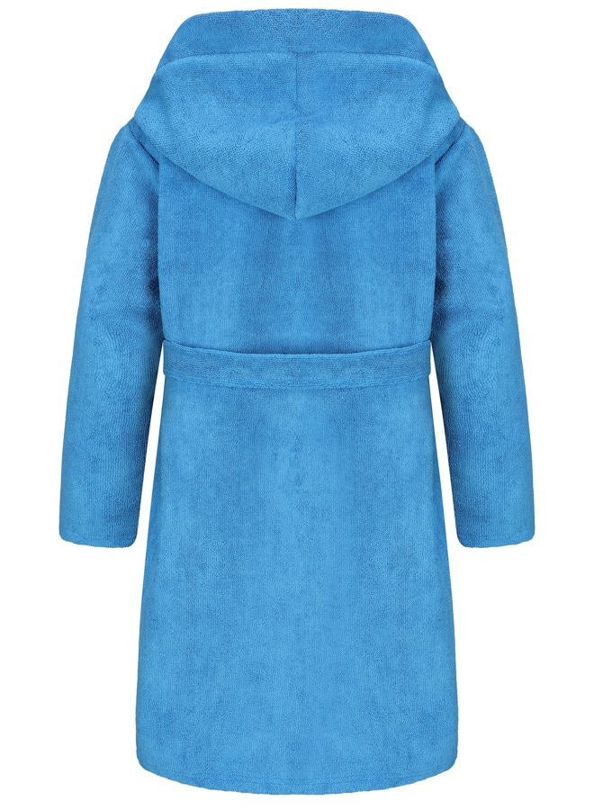 FunnyPaja Kids Soft Towel Hooded Robe Cotton Bathrobe for Boys 5-16 Years Blue 13-14 Years - Image 2