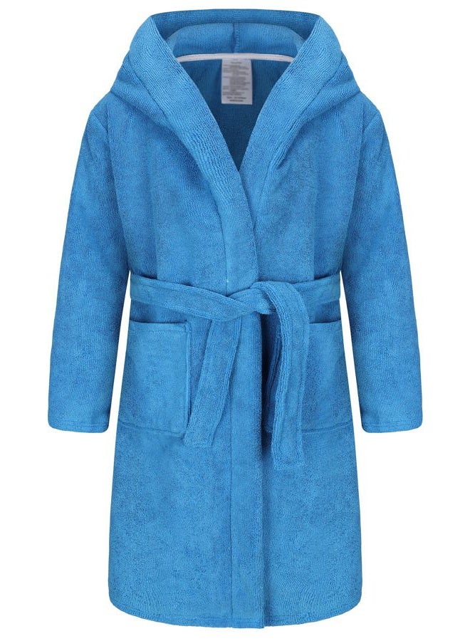 FunnyPaja Kids Soft Towel Hooded Robe Cotton Bathrobe for Boys 5-16 Years Blue 13-14 Years - Image 1