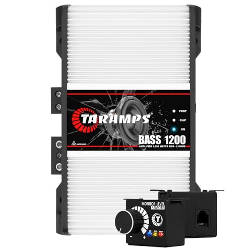 Taramp's مضخم الصوت Taramps BASS 1200 1 أوم 1 قناة MOSFET 1200 واط RMS، مونوبلوك، تقاطع، تعزيز الجهير، إدخال RCA/مستوى عالٍ، فئة D، نظام صوت السيارة مع جهاز التحكم عن بُعد لمستوى المراقبة، رائع لمكبرات الصوت السفلية - Image 1