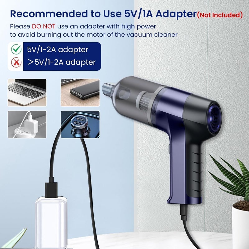 ELEPHANTBOAT ® Electric Compressed Air Duster,6000PA Handheld Cordless Air Duster,3 in 1 120W Cordless Car Vacuum Cleaner Keyboard Blower with Multi-Nozzles Dust Cleaner for Home Computer Keyboard Car - Image 5