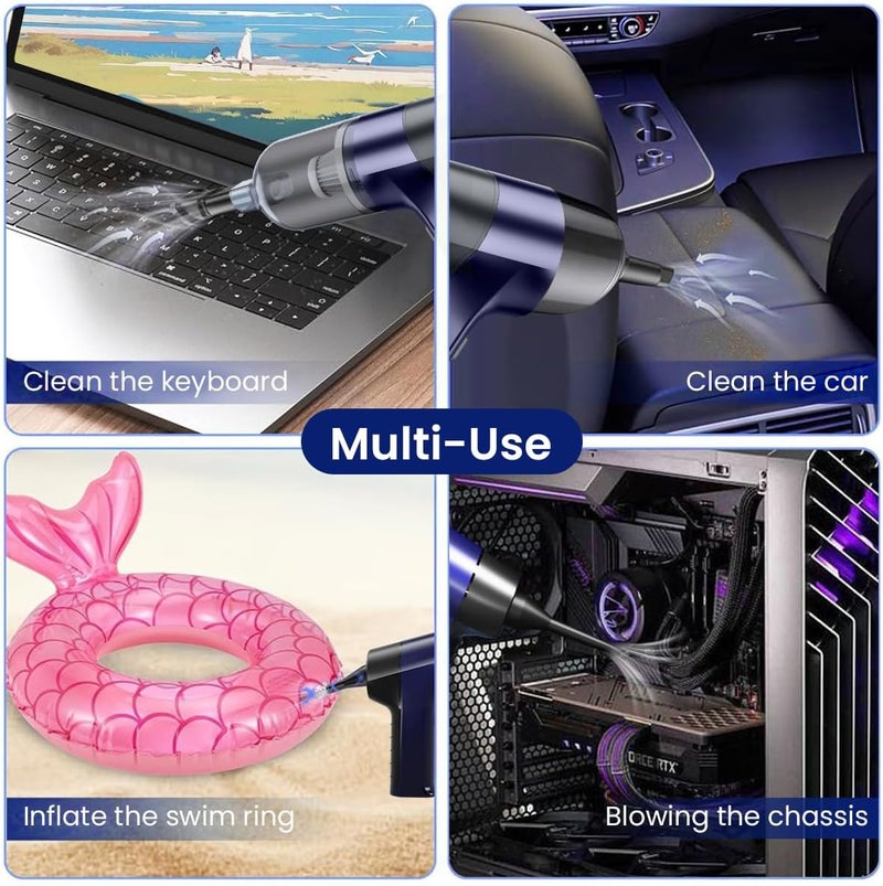 ELEPHANTBOAT ® Electric Compressed Air Duster,6000PA Handheld Cordless Air Duster,3 in 1 120W Cordless Car Vacuum Cleaner Keyboard Blower with Multi-Nozzles Dust Cleaner for Home Computer Keyboard Car - Image 2