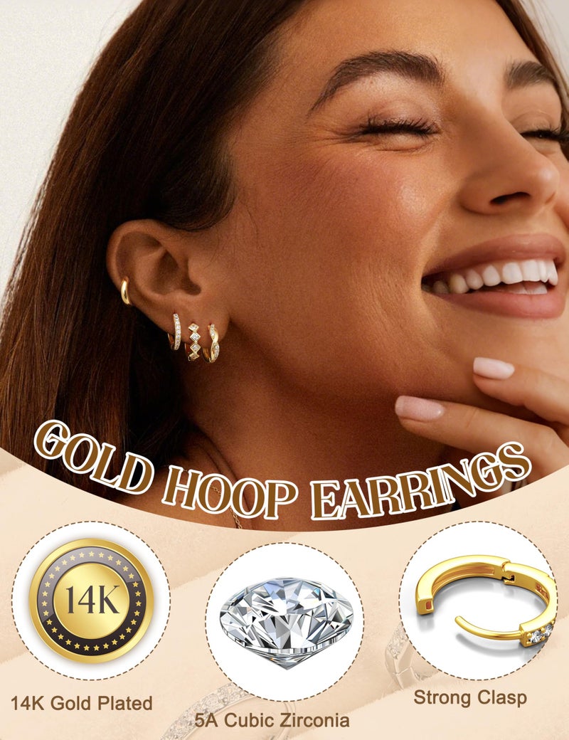 THUNARAZ Small Gold Hoop Earrings for Women Hypoallergenic 14k Gold Plated Huggie Hoop Earrings Set for Multiple Piercings Trendy Twisted Cute Cartilage Hoops Earring Stacks Jewelry Gifts g - Image 2