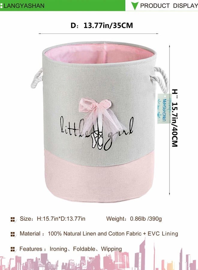 LANGYASHAN Storage Bin?Cotton Collapsible Pink Organizer Basket for Girls Laundry Hamper,Toy Bins,Gift Baskets, Bedroom, Clothes,Baby Nursery(Pink lace) - Image 2
