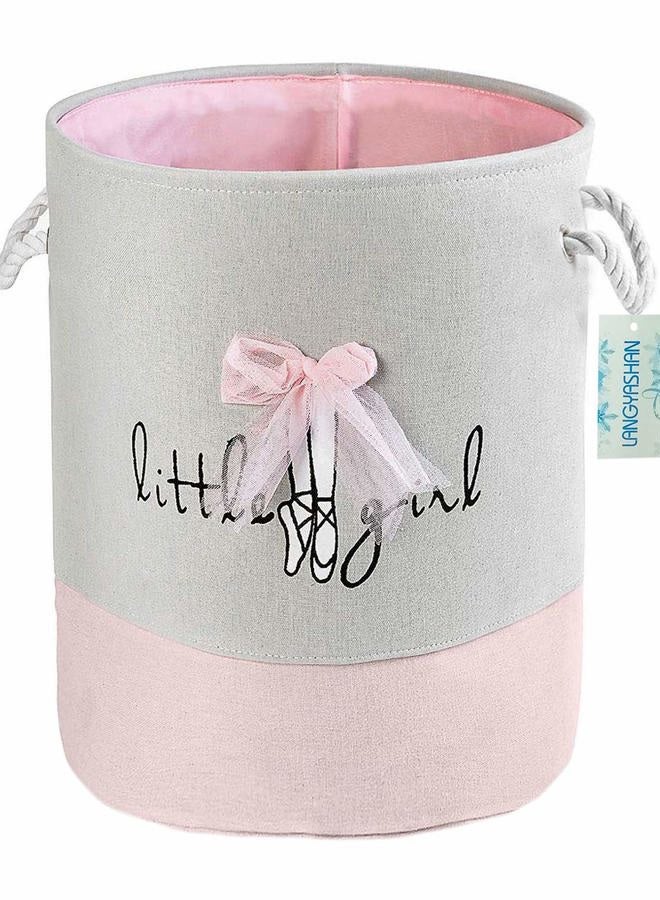 LANGYASHAN Storage Bin?Cotton Collapsible Pink Organizer Basket for Girls Laundry Hamper,Toy Bins,Gift Baskets, Bedroom, Clothes,Baby Nursery(Pink lace) - Image 1