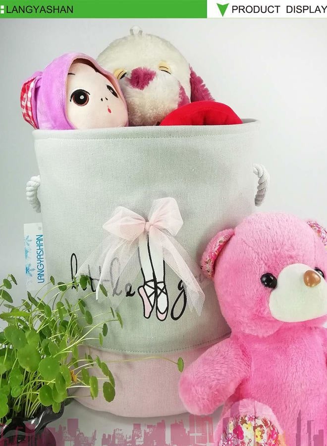 LANGYASHAN Storage Bin?Cotton Collapsible Pink Organizer Basket for Girls Laundry Hamper,Toy Bins,Gift Baskets, Bedroom, Clothes,Baby Nursery(Pink lace) - Image 4