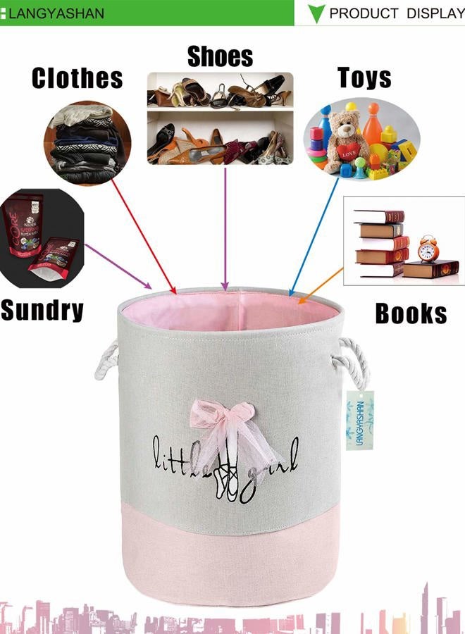 LANGYASHAN Storage Bin?Cotton Collapsible Pink Organizer Basket for Girls Laundry Hamper,Toy Bins,Gift Baskets, Bedroom, Clothes,Baby Nursery(Pink lace) - Image 3