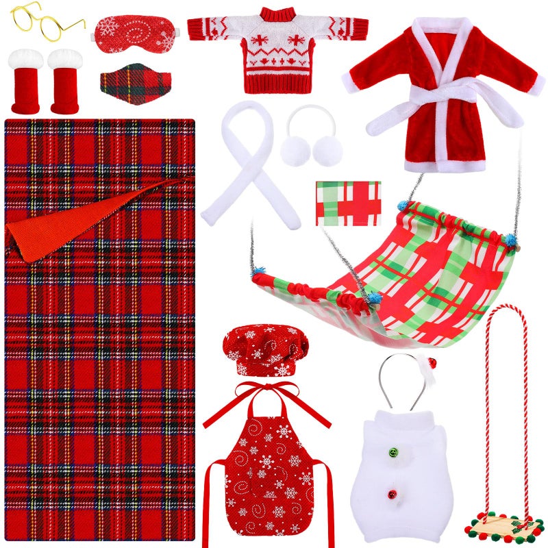 Glimin 1 Set Christmas Doll Accessories Kits 2026 Includes Apron Chef Hat Hammock Swing Sleeping Bag Bathrobe Sweater Dress Headwear Scarf Ear Muffs Eye Mask Glasses ShoesSnowflake - Image 3