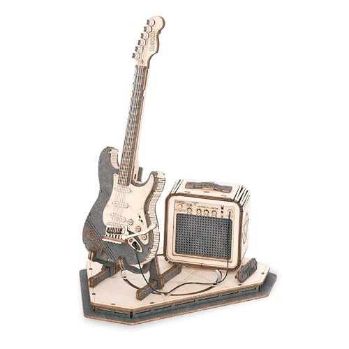 ROKR 3D Puzzles for Adults Wooden Craft Kits Musical Instrument Model Kit Collectibles Home Desk Room Decor Electric Guitar - Image 1