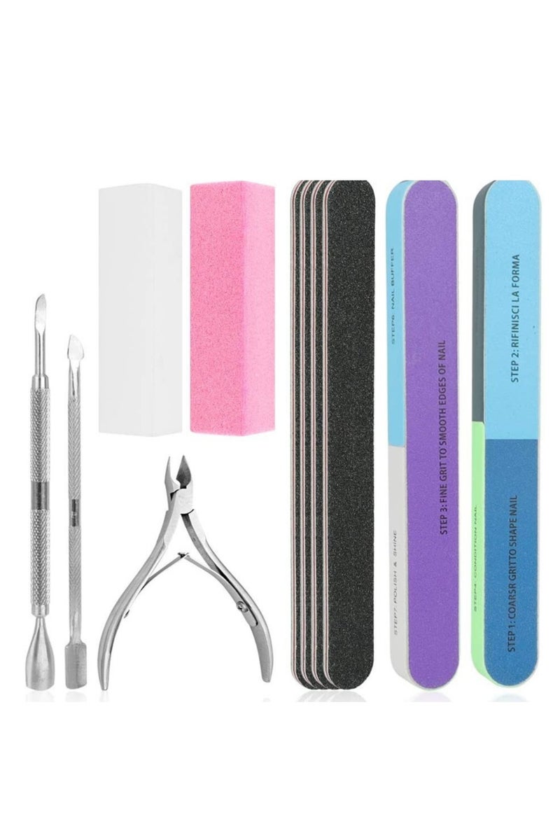 NOOA 11 PCS Nail File Set, Come with Cuticle Nipper and Pusher, For Dead Skin Nail Trimming Manicure Tools (Random Color) - Image 1