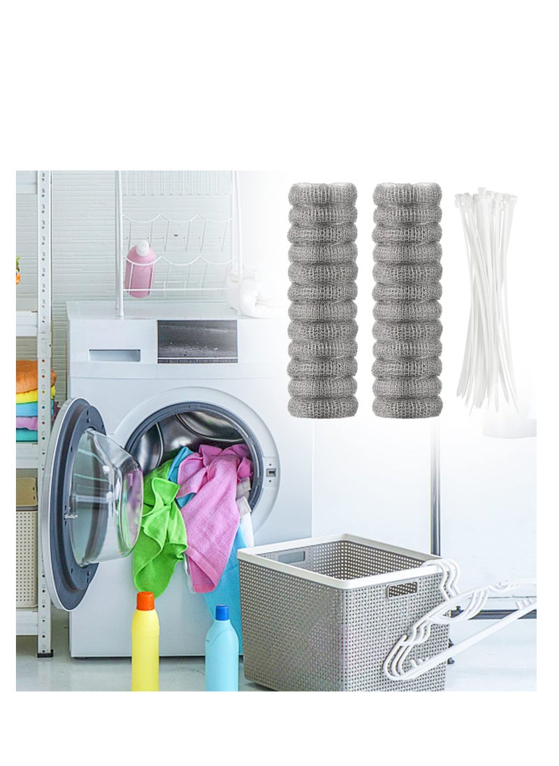 Generic - 24 Pcs Lint Traps Washing Machine Stainless Steel Lint Snare Traps Laundry Mesh Washer Hose Filter with 24 Pcs Cable Ties Laundry Mesh Washer Sink Drain Hose Screen Filter - Image 1