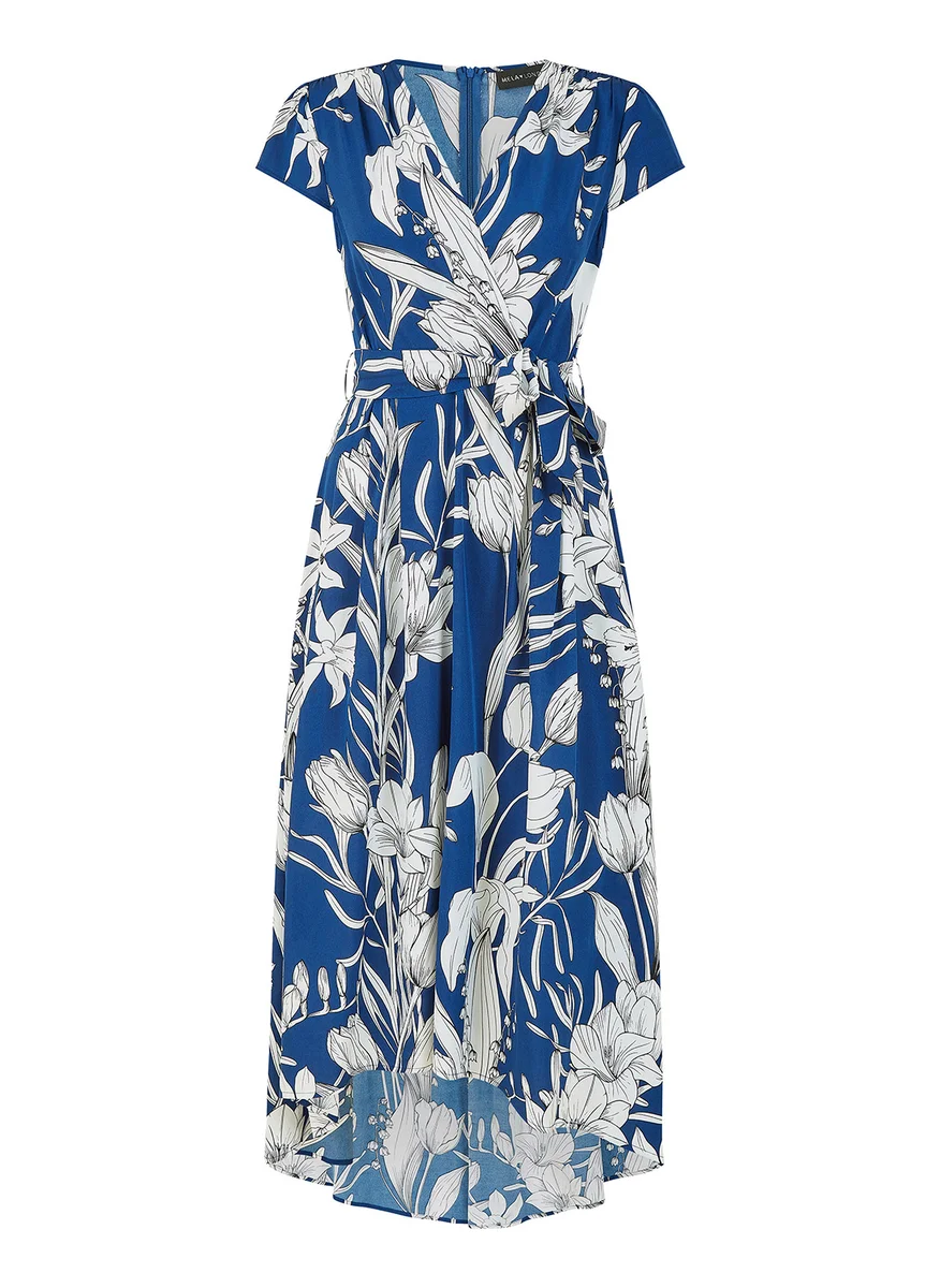 MELA LONDON Leaf Print Dipped Hem Wrap Dress