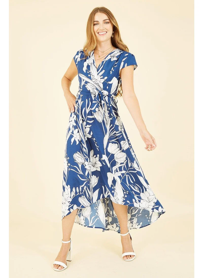 ميلا لندن Leaf Print Dipped Hem Wrap Dress