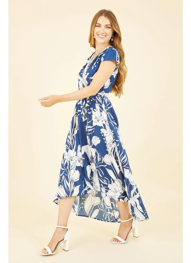 ميلا لندن Leaf Print Dipped Hem Wrap Dress