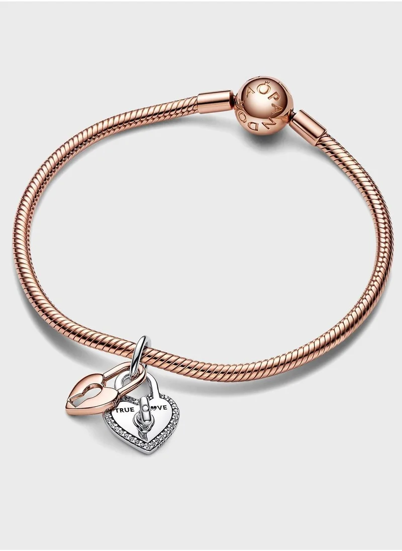 PANDORA Two-Tone Twistable Heart Padlock Double Dangle Charm