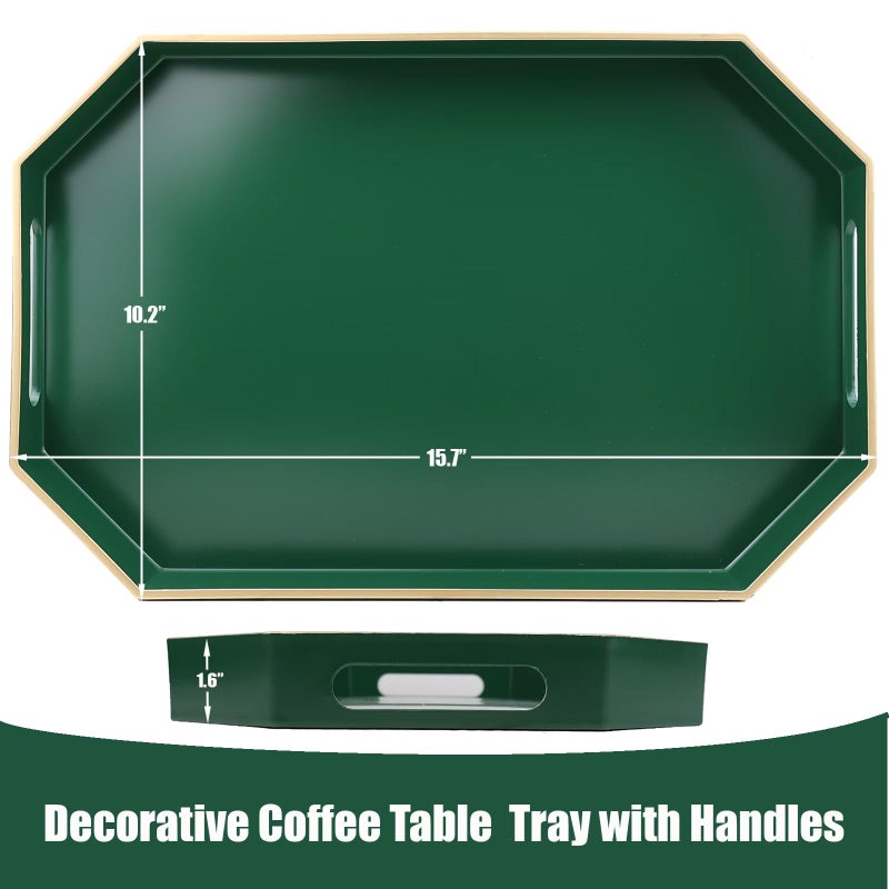 Omuriko Green Decorative Tray with Handles, Versatile Serving Tray for Coffee Table, Ottoman, Ideal for Serving, Displaying, Organizing, 15.7"*10.2"*1.57" - Image 3
