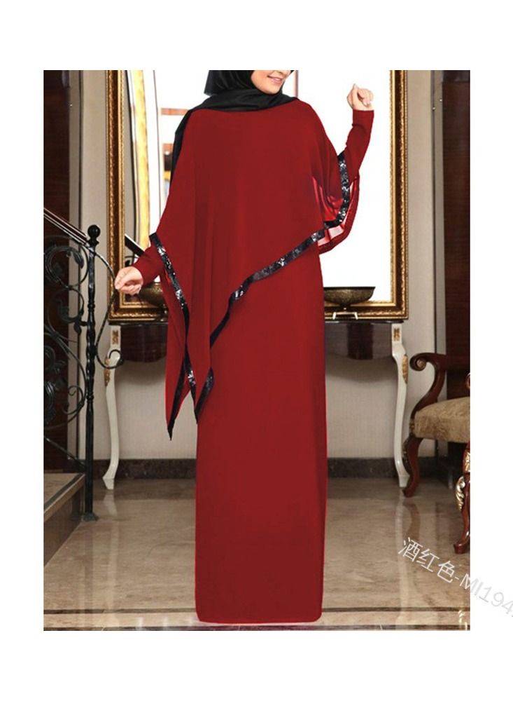 عباءة بأكمام طويلة مع حجاب بلون بورغندي - Image 1