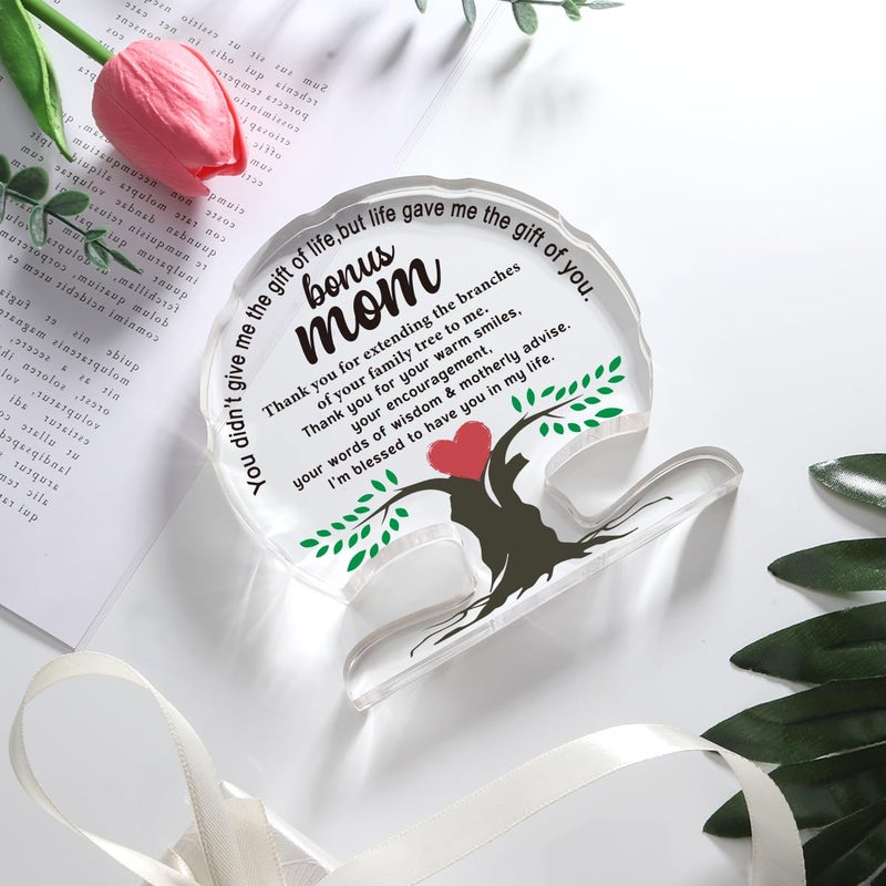 WELLBANEE Bonus Mom Birthday Gifts from Daughter Son  Mothers Day Gift for Step Mom  New Mom  Stepmother  Gifts for Mom Birthday Unique Thank You Mom Gifts Acrylic Tree Desk Signs Home Decor Plaque - Image 4