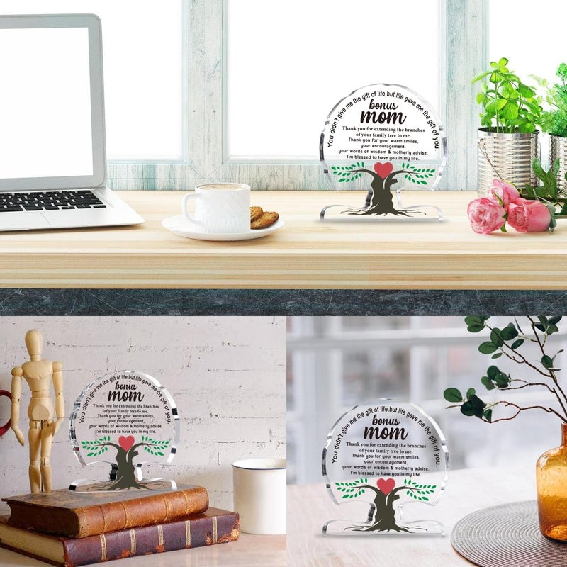 WELLBANEE Bonus Mom Birthday Gifts from Daughter Son  Mothers Day Gift for Step Mom  New Mom  Stepmother  Gifts for Mom Birthday Unique Thank You Mom Gifts Acrylic Tree Desk Signs Home Decor Plaque - Image 5