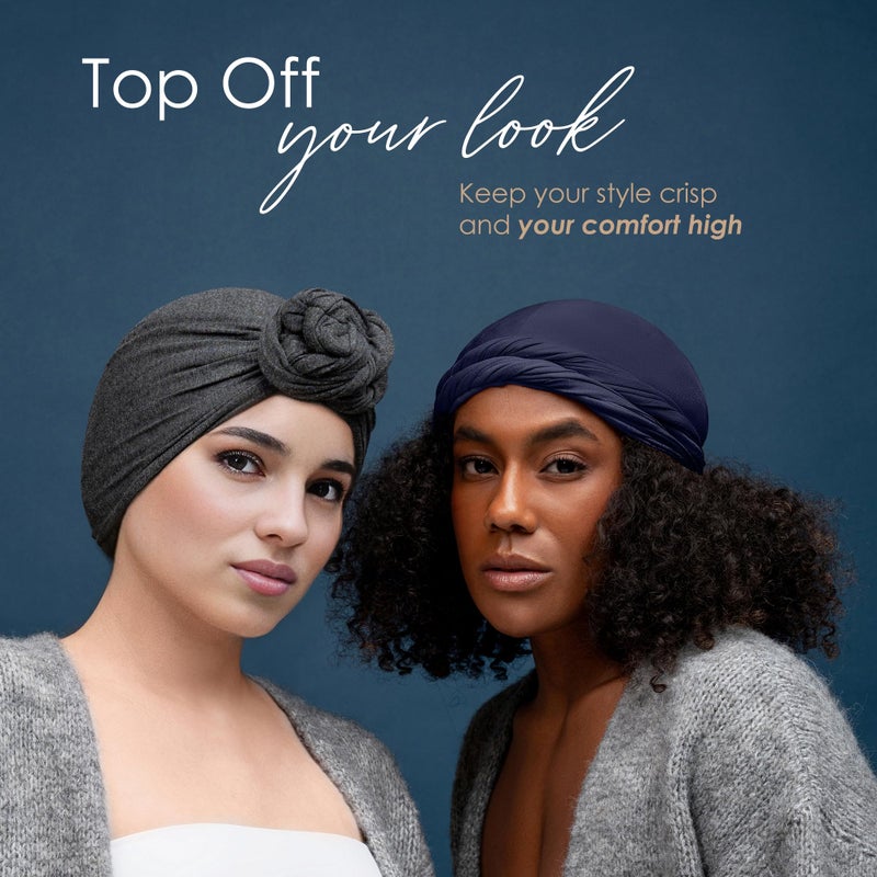 CAPLORD Turban Men Silk Turban Satin Lined Head Wrap Pre-Tied Skull Cap for Men and Women Sleeping Bonnet Halo Durag Hair Cover Sleep Cap Hat Navy - Image 5